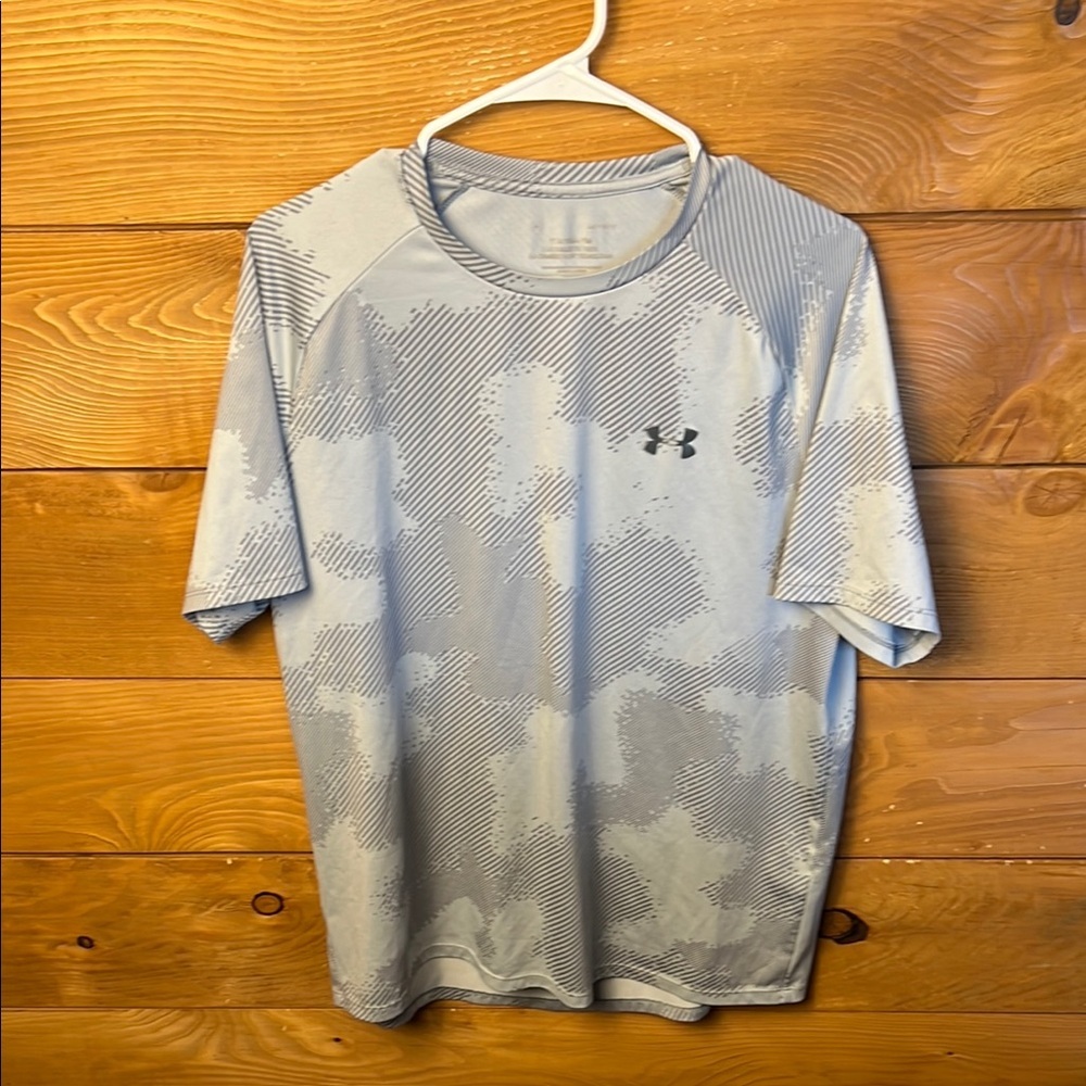 Under Armour Mens‎ HeatGear Shirt Mens Large Loose Fit Gray Logo Short Sleeve Lg